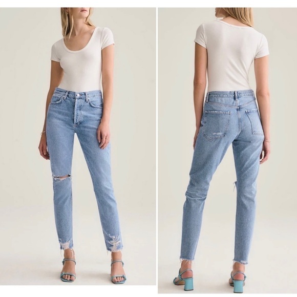 Agolde Jamie High Rise Classic Tapered Distressed Jeans in Idyllic 24 - Picture 9 of 9